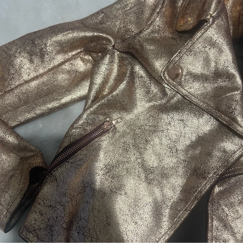 Anthropologie Shimmering Gold Leather Jacket - Picture 3 of 5